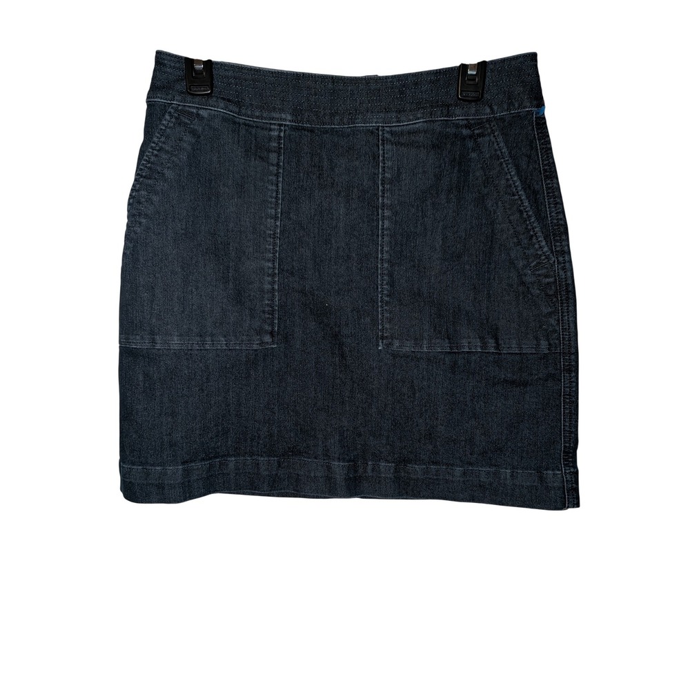 Dark Wash Denim Mini Skirt‎ Utility Patch Pocket Back Zip Indigo Blue A-Line